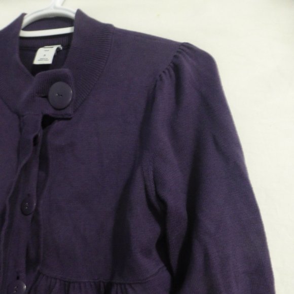 GAP, size small, purple large button front cardigan with pleated bottom, GUC - Picture 5 of 14